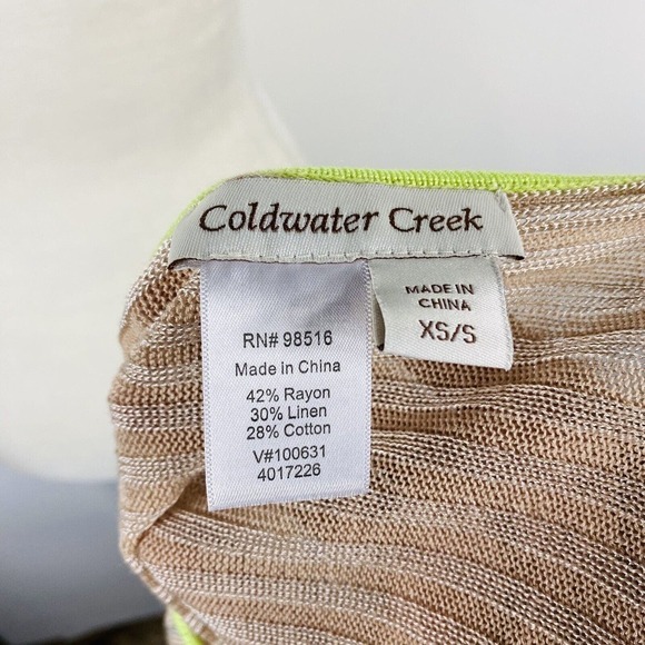 Coldwater Creek Size XS Small Linen Blend Drapey Poncho Top Tan Blue Neon Green - Picture 3 of 4